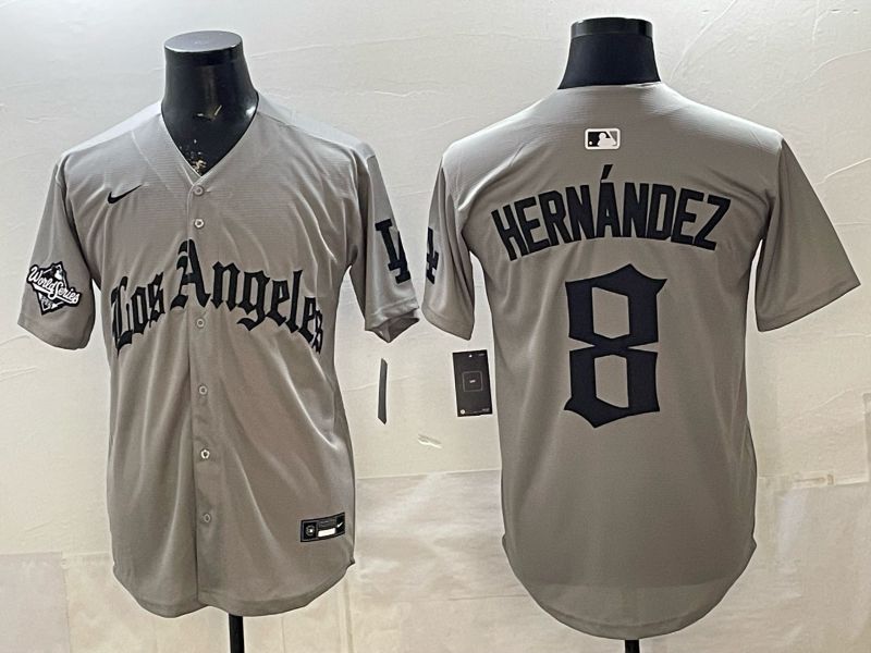 Men 2026 Los Angeles Dodgers #8 Hernandez Grey Five generations Nike MLB Jersey style 0011->los angeles dodgers->MLB Jersey
